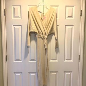 Pink Lily Cream Wrap Sweater Dress